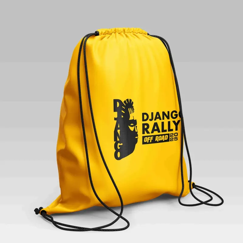 Sac jaune portant le logo noir du Django Rally Off Road