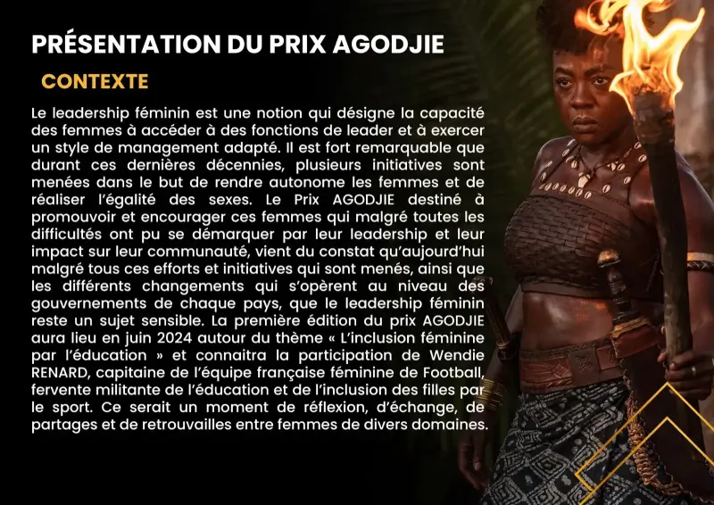 Page de présentation du Prix Agodjié, avec un texte de contexte à côté d'une photo