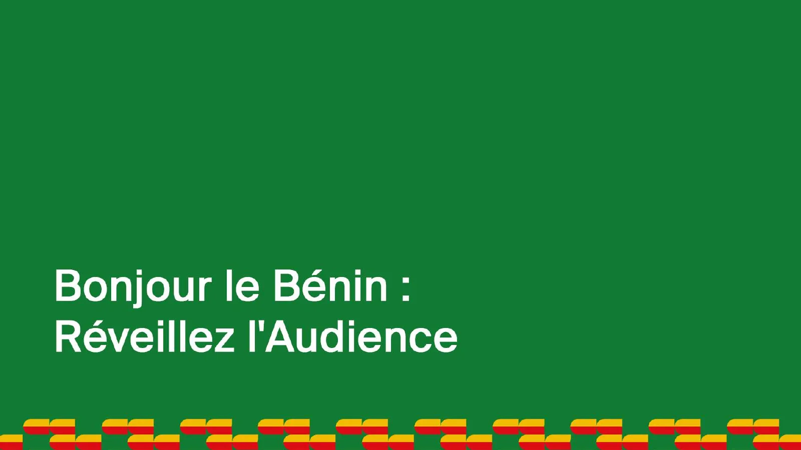 Page d'ouverture du programme Bonjour le Bénin, sur fond vert