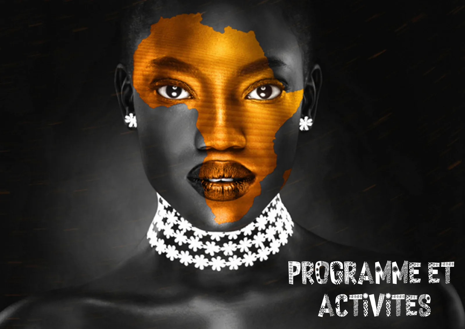 Ouverture de la partie Programme et activités, avec un visage peint de la carte de l’Afrique