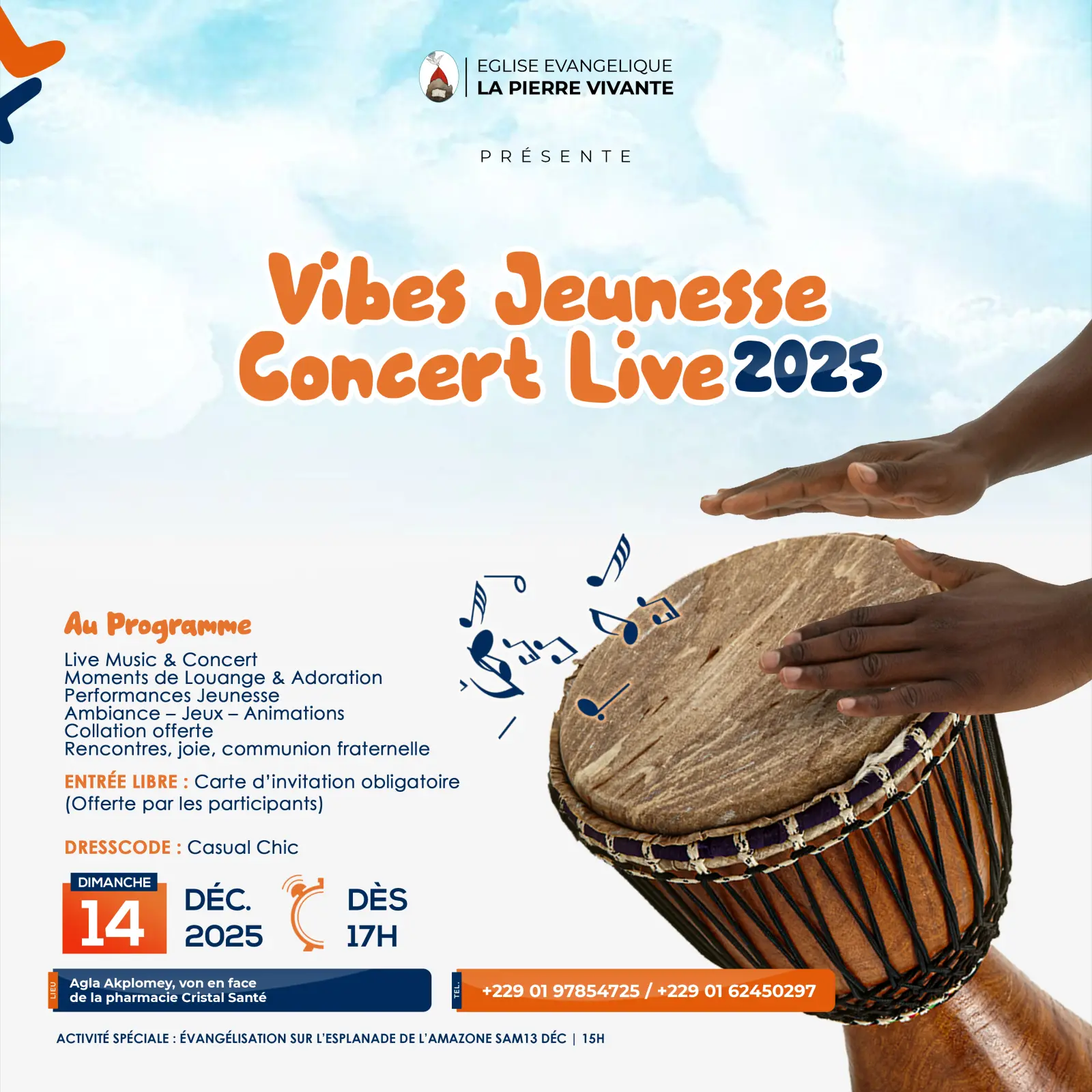 Affiche d'un concert de jeunesse, avec un djembé