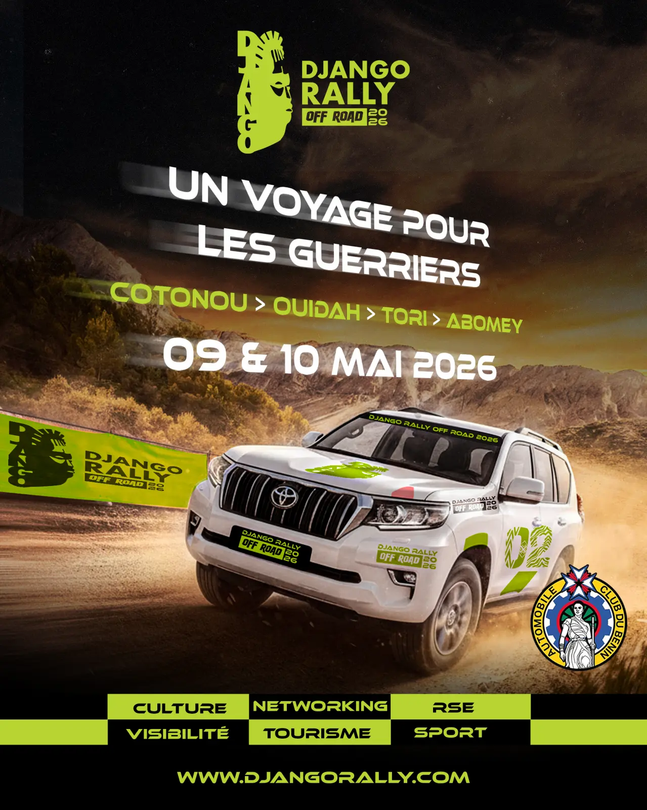 Affiche du Django Rally Off Road 2026, avec un 4×4 en livrée de course